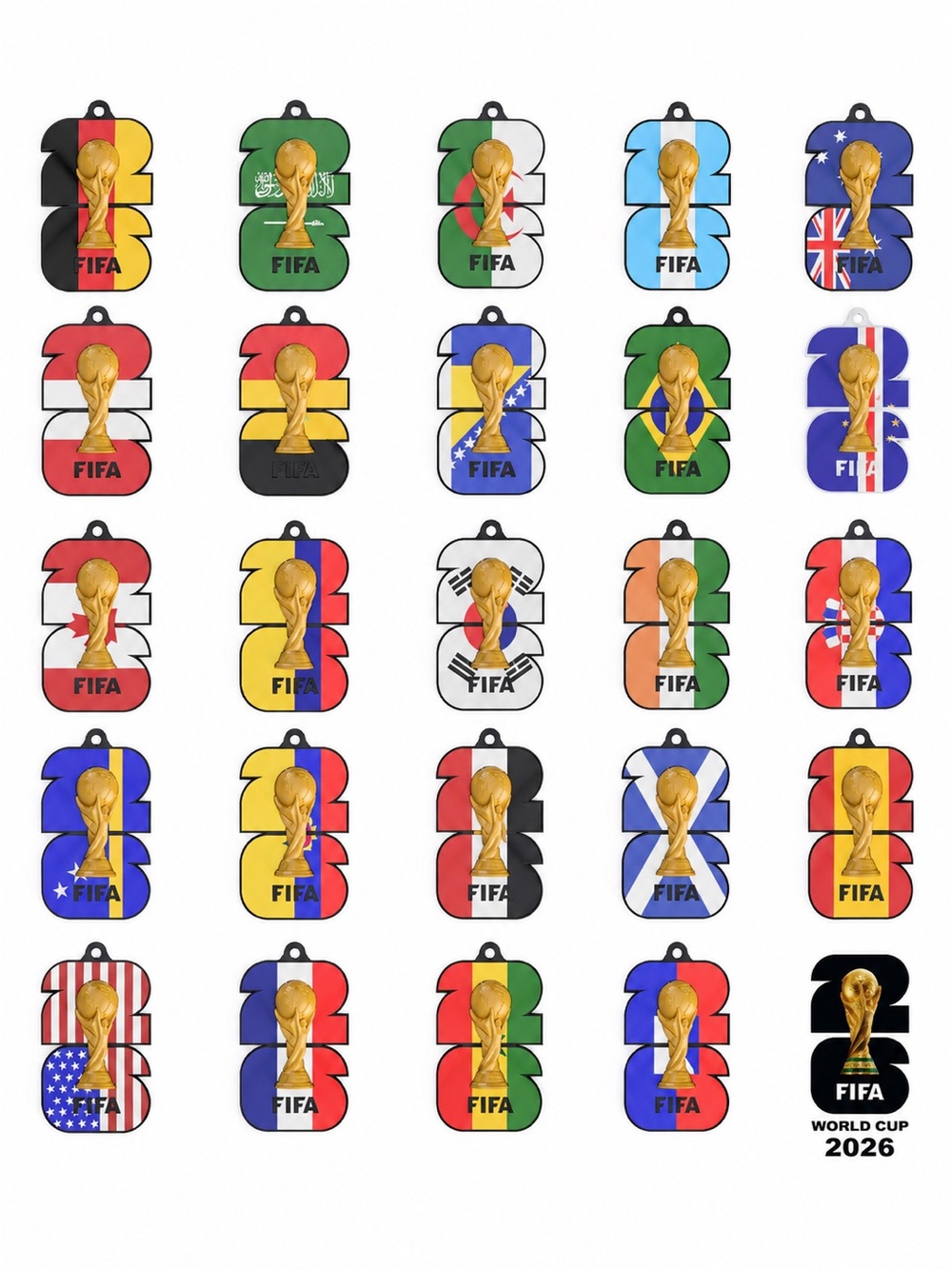 FIFA World Cup 3D Trophy Keychains - Assorted Flag Designs